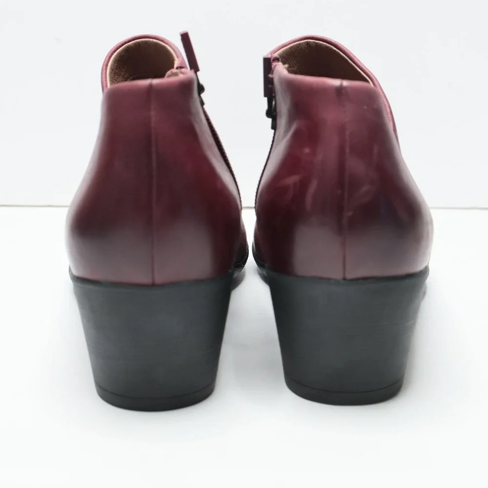 Dansko Maria Burgundy Leather Ankle Boots‎ Women Size 38 Block Heel Zip